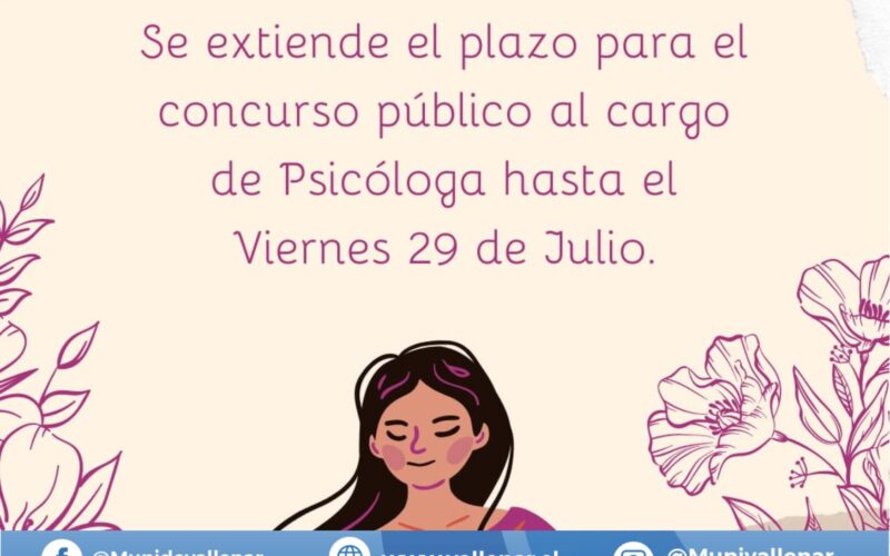 Extensión de plazo de Concurso Público para el cargo de “Psicóloga” Centro de la Mujer