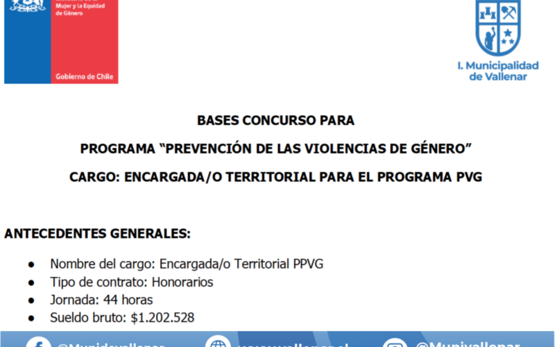 Bases concurso para programa “Prevención de las Violencias de Género” Cargo: Encargada/o territorial para el programa PVG