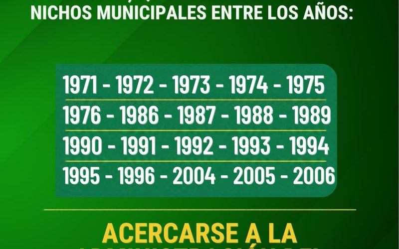 Aviso a familiares con personas sepultadas en nichos municipales